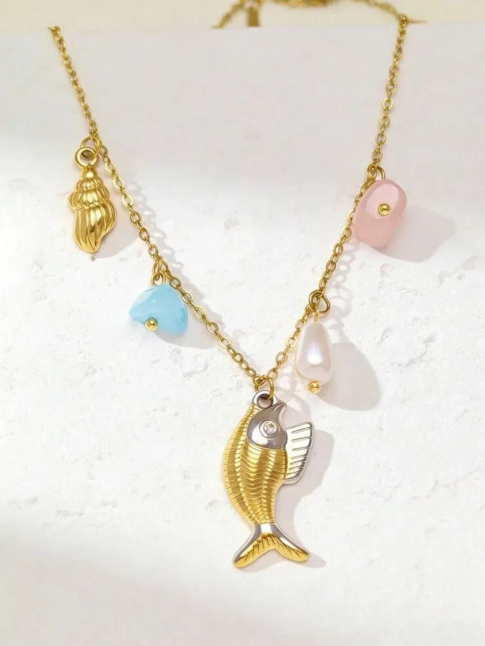Gold Fish Charm Necklace R770